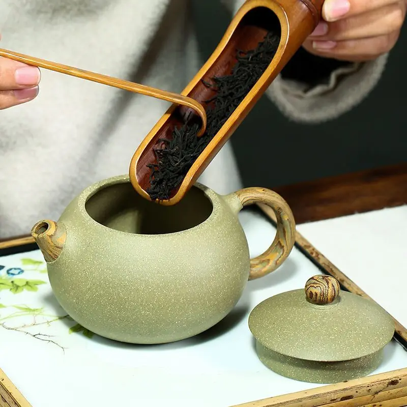 

Yixing Purple Clay Teapot, Zisha, Tea Set, Drinking Utensils, Tea Drinking, Hand-made, Green Peas And Green Mud Xishi Teapot