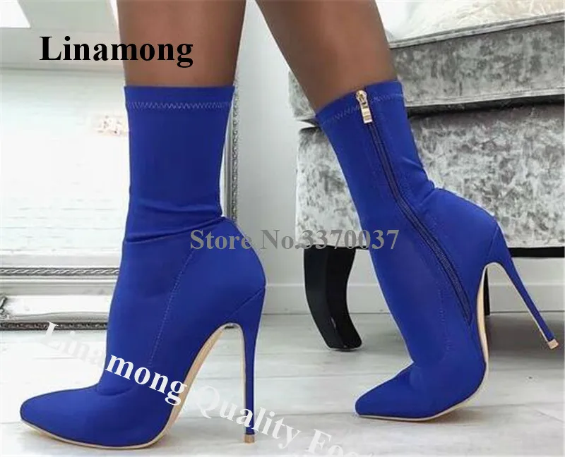 

Пикантные облегающие замшевые кожаные ботильоны на шпильке с острым носком linacross, ботинки синего, желтого цветов, вечерние Ботинки на каблуке