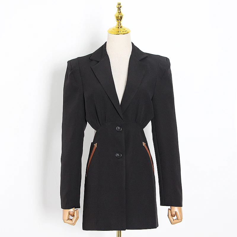 

Asymmetric Blazer For Women Notched Collar Long Sleeve High Waist Ruched Hollow Out Casual Coats Female 2020 Fashion Style K607