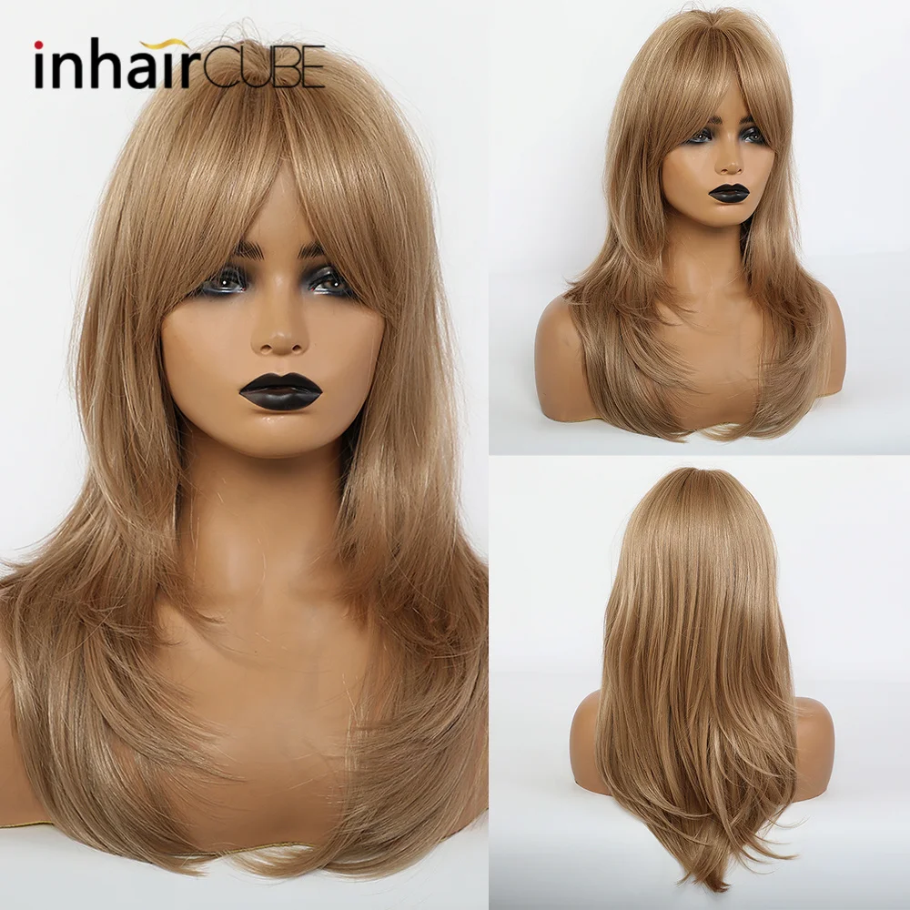 Inhaircube Длинные Ombre коричневые медовые светлые прямые волосы парик синтетические