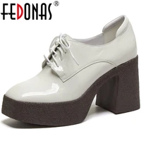 fedonas shallow shoes woman platform genuine leather high heels shoes for women cross tied autumn newest wedding dancing pumps