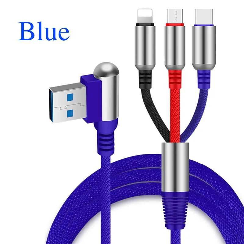 NOHON 3 в 1 пуля USB кабель для зарядки мобильного телефона type-C Micro USB 90 градусов 2.4A USB зарядное устройство Шнур для iPhone 11 Pro Max