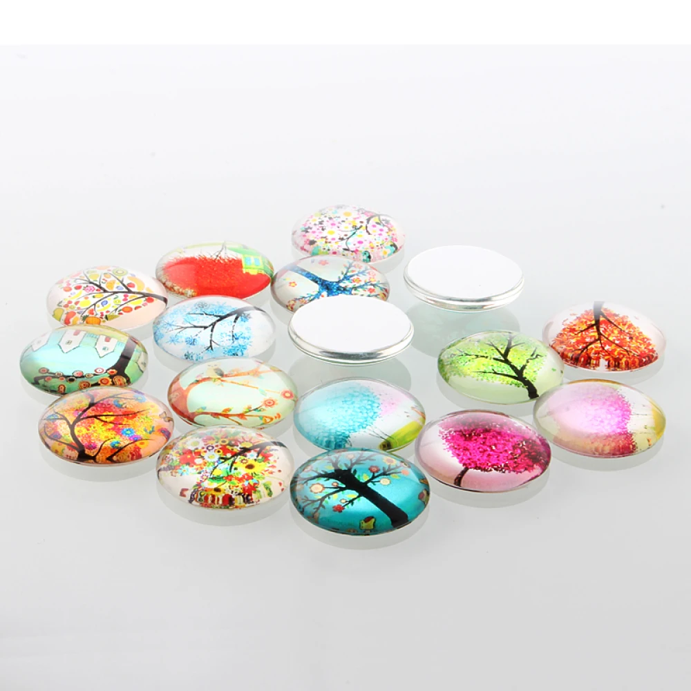

20pcs Half Round Flatback Glass Cabochons Tree of Life Printed Jewelry Making Findings Mixed Color 10/12/14/15/16/18/20/25/30mm