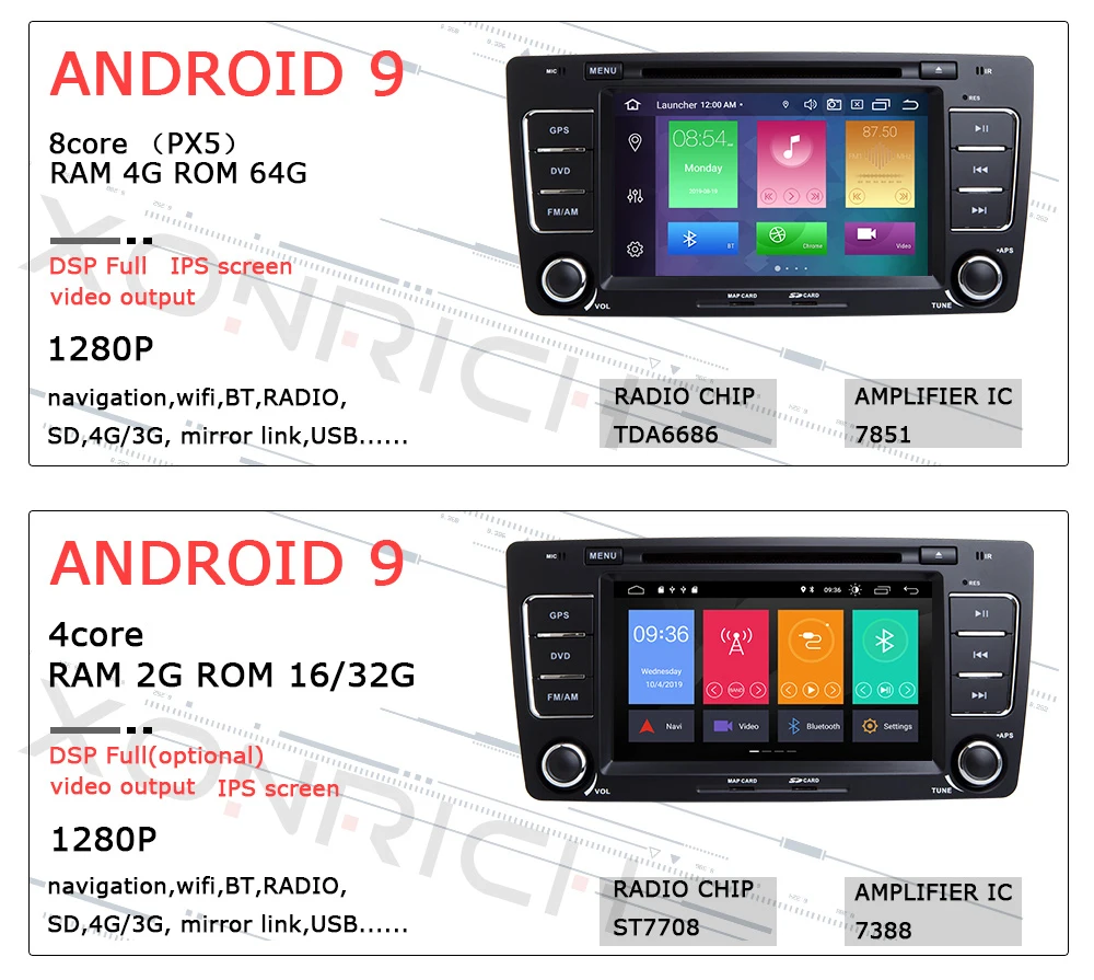 Ips DSP 4G 64G 8 Core 2 Din Android 9,0 автомобильный Радио dvd-плеер для Skoda Octavia 2 3 A 5 A5 Yeti Мультимедиа gps Навигация стерео