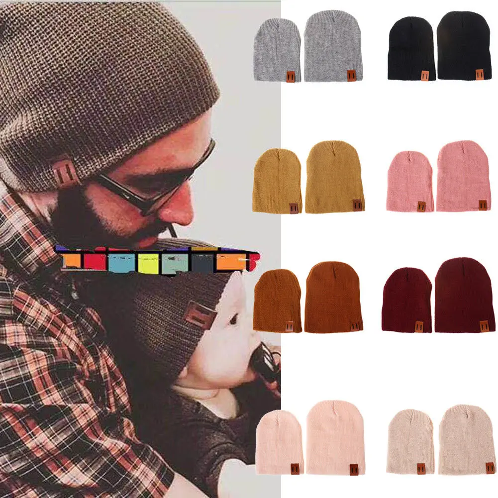 Вязаная шапочка Мама и я модная зимняя вязаная шапка для малышей папы мамы теплая