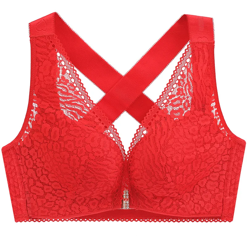 Большой размер кружевной бюстгальтер застежка спереди без косточек пуш-ап