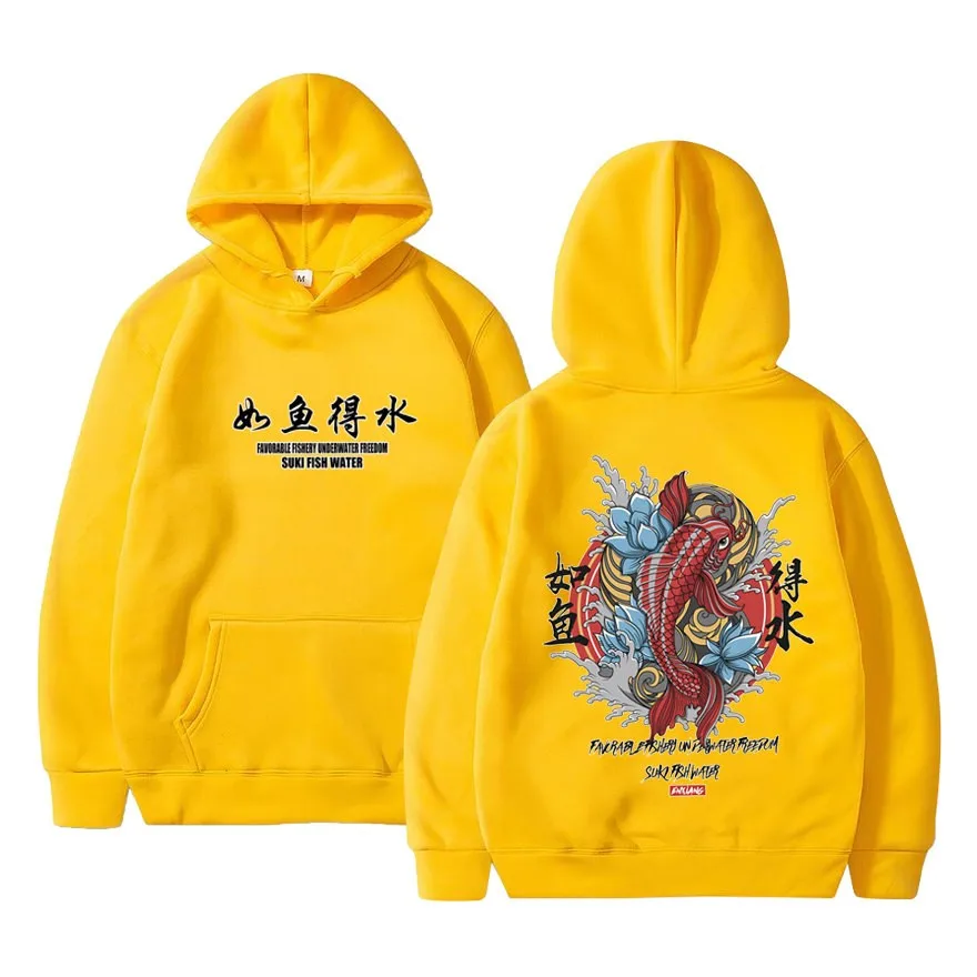 

Fashion 2020 New Men Cool Men's Hip Hop Hooded Hoodies Japanese Style Koi Casual Sweatshirts Streetwear Men/Women Pullover