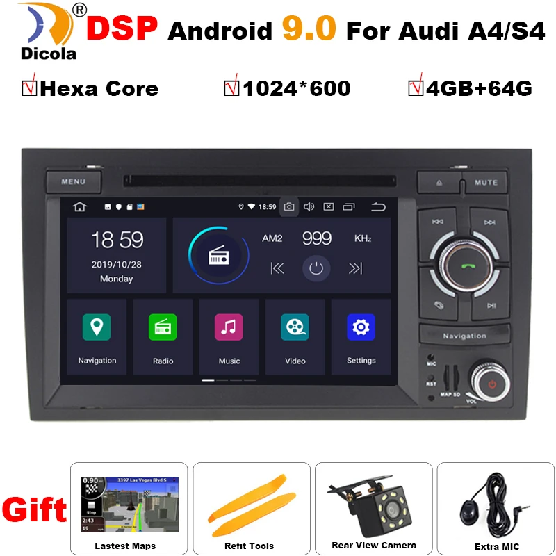 DSP PX6 4+ 64G 2 Din 7 ''ips Android 9 Hexa Core радио gps автомобильный dvd-плеер для Audi A4 S4 2002-2006 2007 2008 SEAT Exeo 2008-2012