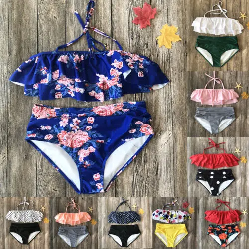 Женский купальник с цветочным принтом комплект бикини рюшами купальный костюм