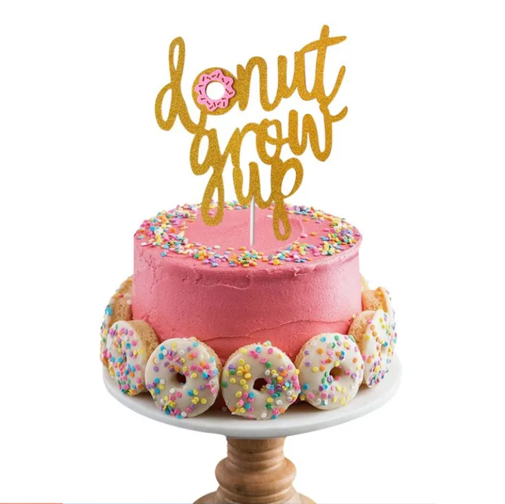 

1pcs Cute Shinny Gold Donut Grow Up Cake Topper For Event Birthday Party Cake Dessert Decorations Supplies