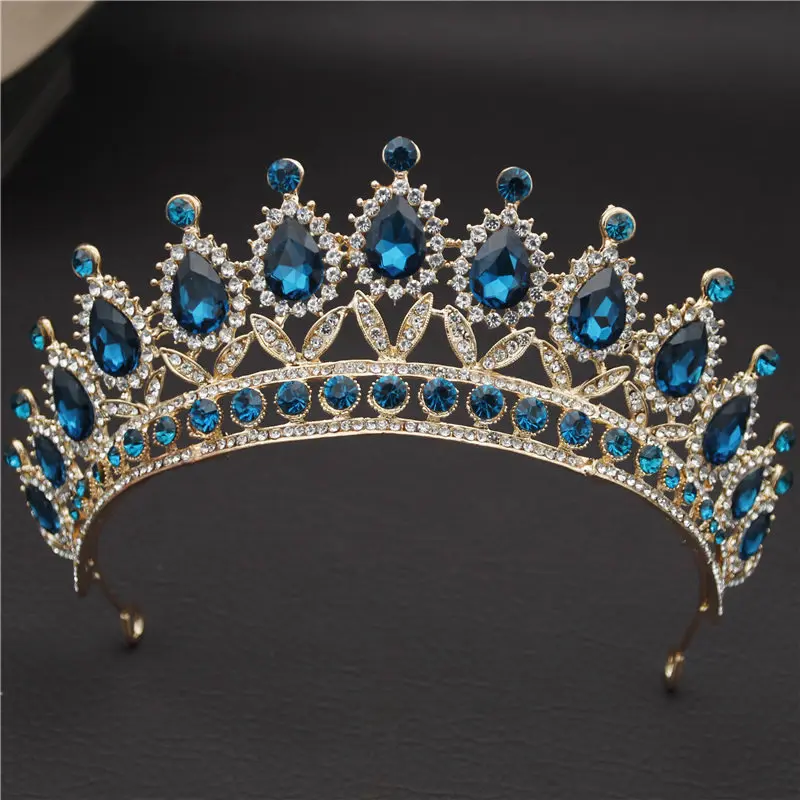 Peacock blue Великолепная розовая Хрустальная свадебная тиара свадебная корона ободок тиара королевские украшения для волос пышная корона аксессуары для головы - Окраска металла: Peacock blue
