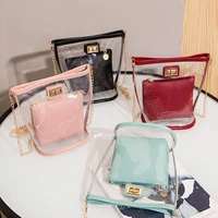 women girl transparent clear pvc jelly shoulder bag sets summer purse handbag long chain mini crossbody messenger bags
