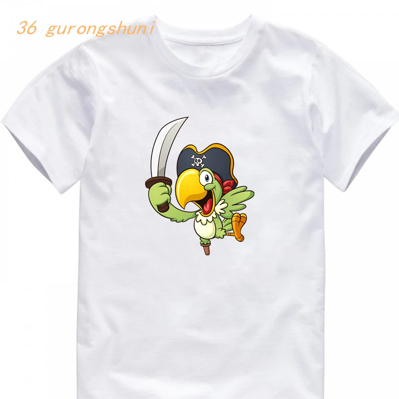 Футболка с рисунком забавного попугая футболка для мальчиков черепом пиратом