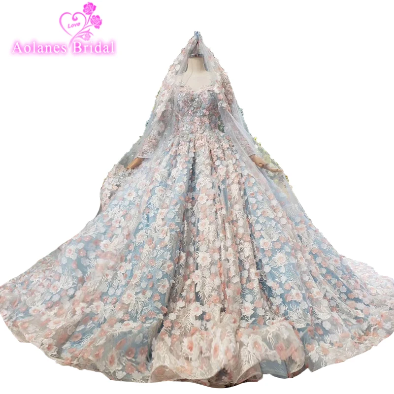 Полный 3d Цветы Кружева Бальные платья Vestido De бальное платье бисером с вуалью романтическая прозрачная аппликация для выпускного платья