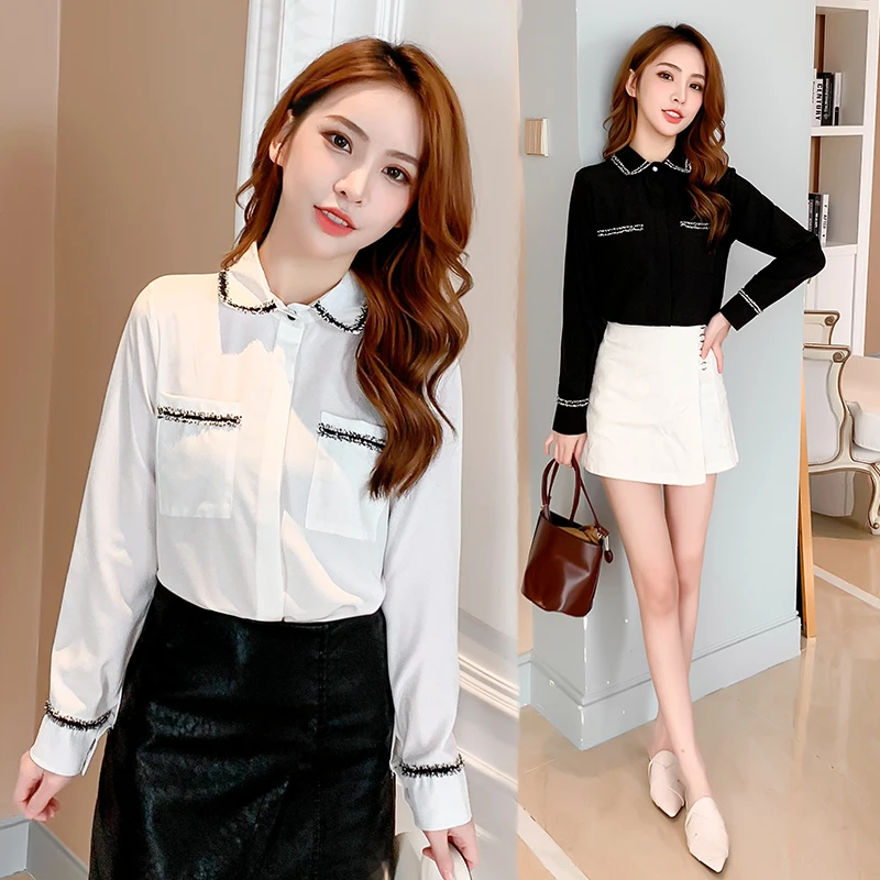 Женские Модные шифоновые топы и блузки с длинным рукавом офисные женские рубашки