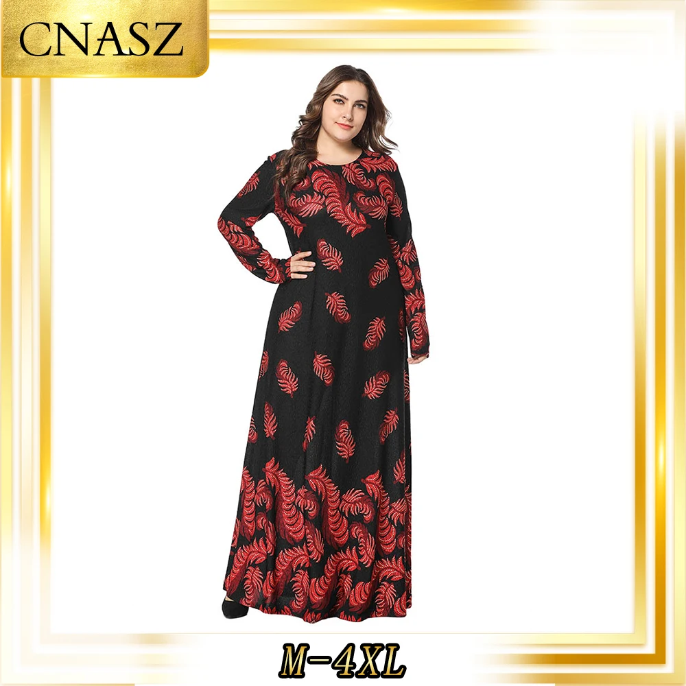 

Женское трикотажное платье Caftan Marocain, Осеннее длинное платье с принтом, батальный Размер