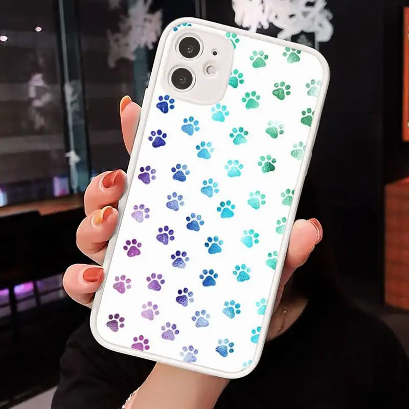 

Cat Dog Paw Animal luxury shell Phone Cases funda matte transparent For iphone 7 8 11 12 plus mini x xs xr pro max cover