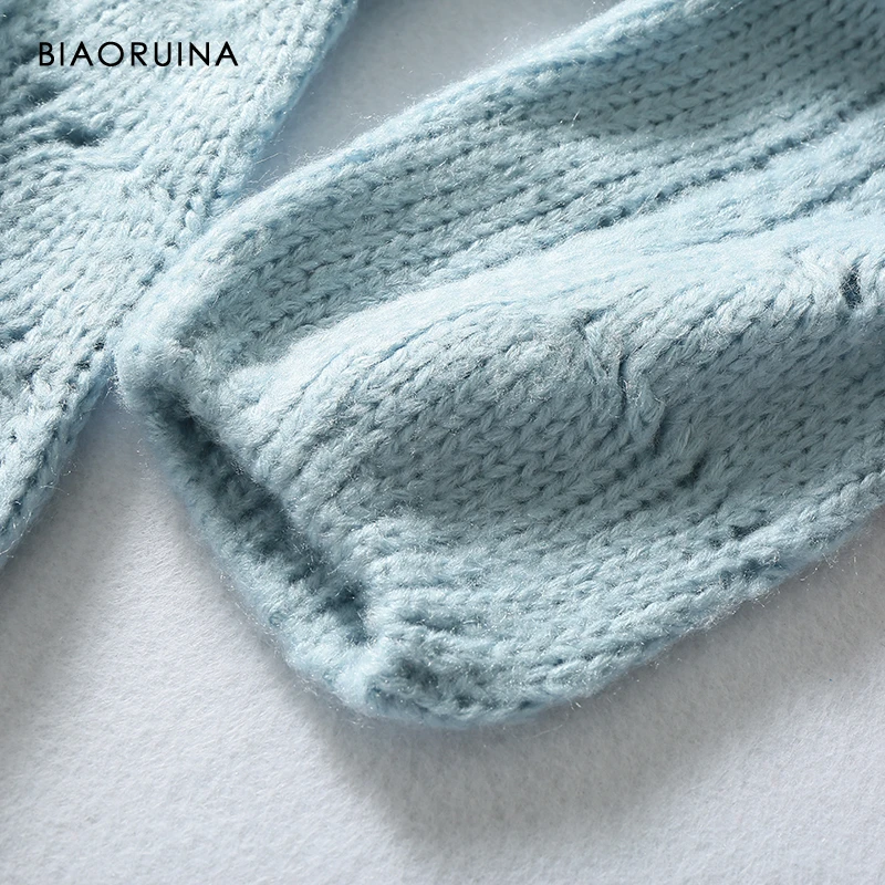 BIAORUINA, 4 цвета, женский корейский стиль, однотонный, с круглым вырезом, вязаный пуловер, женский, свободный, модный, короткий свитер, Новое поступление