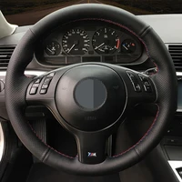 diy black faux leather%c2%a0car accessories steering wheel cover for bmw m sport e46 330i 330ci e39 540i 525i 530i m3 e46 m5 e39
