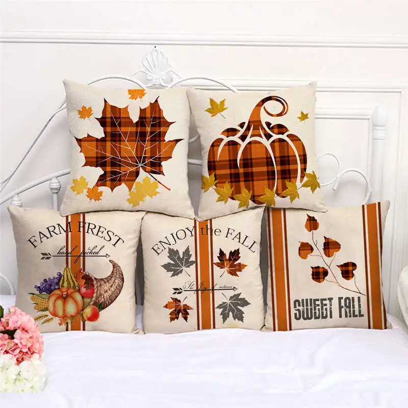 Наволочка на День благодарения 45x45 см Hello Fall украшение дома осень льняная