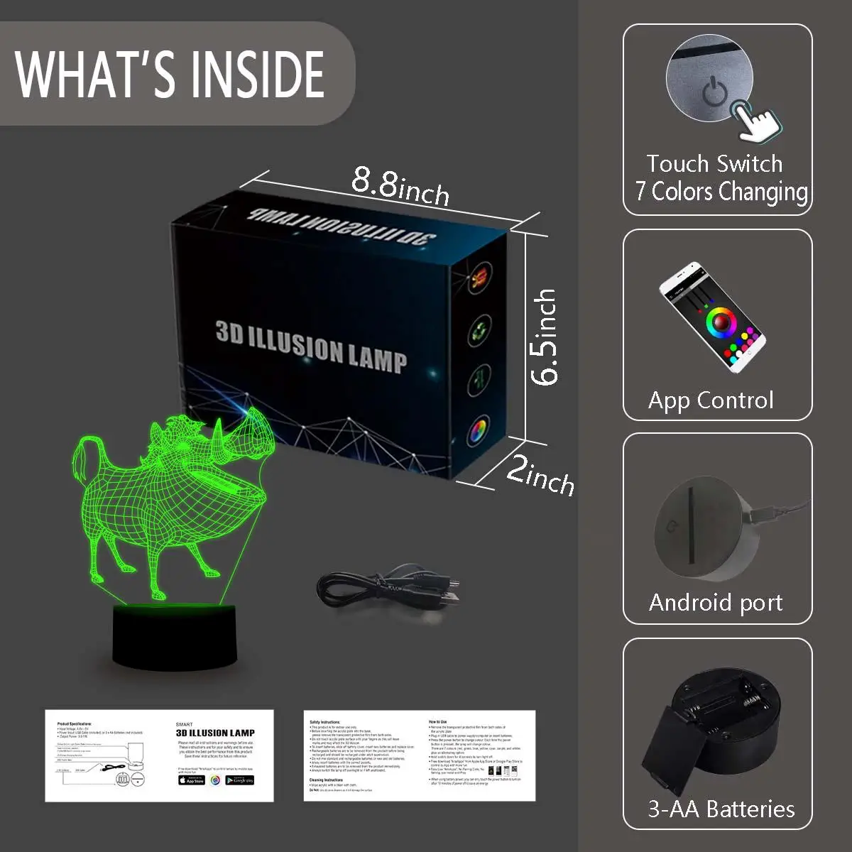 NiteApps 3D Пемба светодиодный ночник настольная лампа Иллюзия подарок на день рождения приложение/сенсорное управление
