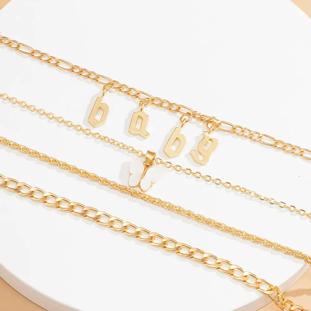 

Bohemis Multilayer Butterfly Charm Necklace for Women Baby Letters Pendants Necklace Set Twisted Chains Choker Necklace Jewelry