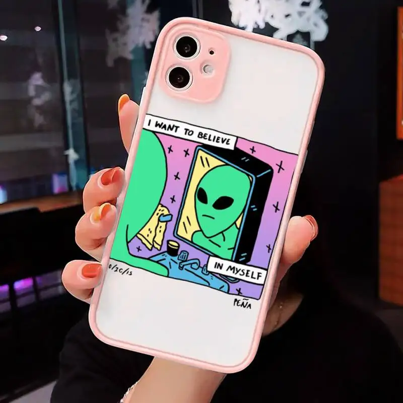 

Alien space cartoon luxury Phone Cases Matte Transparent For iPhone 12 Mini 11 Pro XR XS Max 7 8 Plus