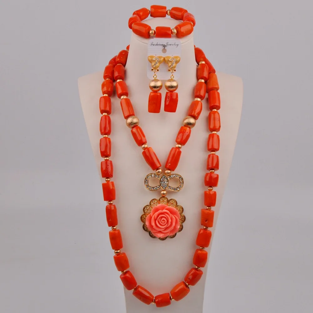 

Latest Orange Nigerian Wedding Coral Beads African Beads Jewelry Set 11-A01