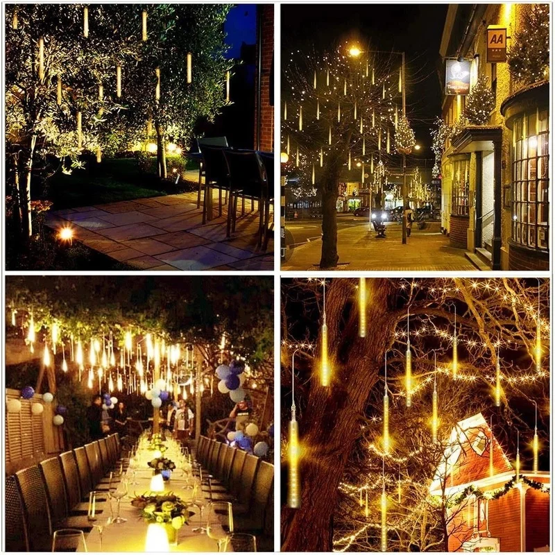 

Solar LED Meteor Shower Rain Lights Holiday String Lights Waterproof Garden Light 8 Tubes 144 Leds Christmas Wedding Decoration.