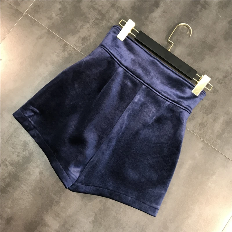 Шорты женские бархатные с завышенной талией на молнии сбоку|Женские шорты| |