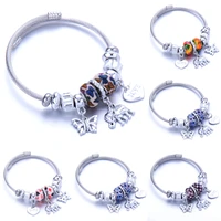 elephant love charms bracelets for women girl crystal beads stainless steel adjustable open cuff wire cable bangles diy jewelry
