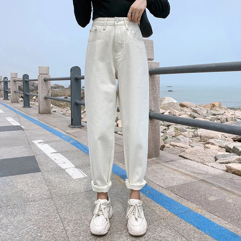 

Джинсы женские, прямые, с высокой талией, однотонные, широкие, в стиле ретро