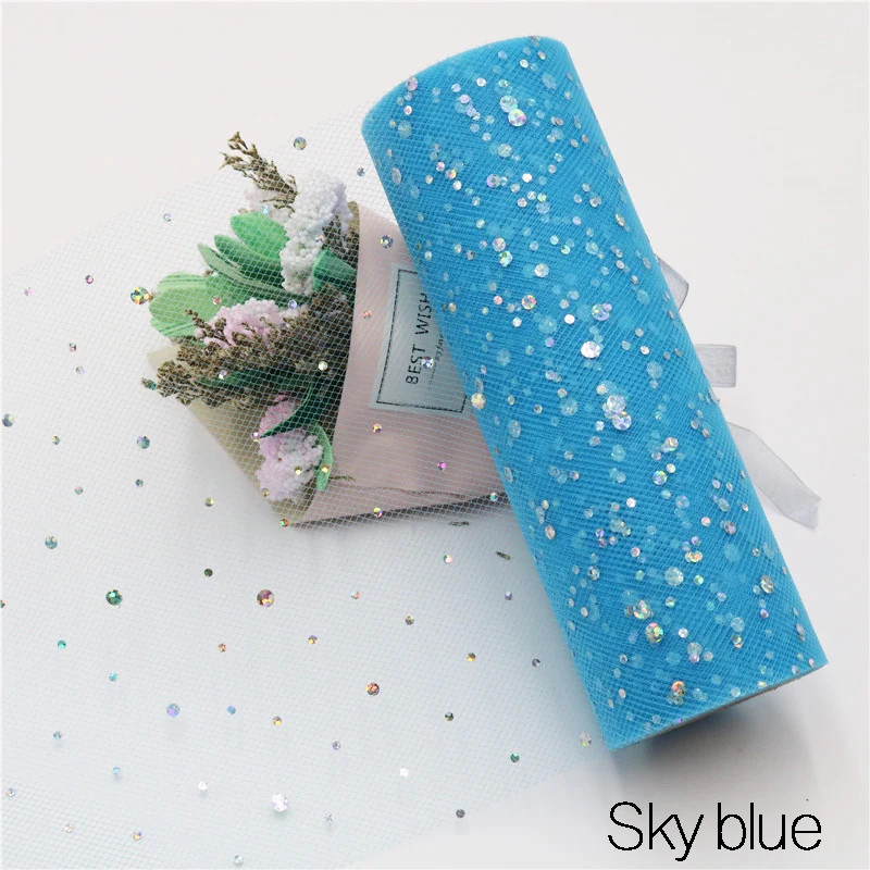 Sky blue Детский душ блеск рулон тюля с блестками 10 ярдов 15 см катушка пачка Свадебная отделка органзы лазер DIY ремесло день рождения поставки - Цвет: Sky blue