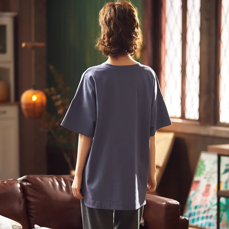 Женская летняя Хлопковая пижама с коротким рукавом и длинными брюками | одежда