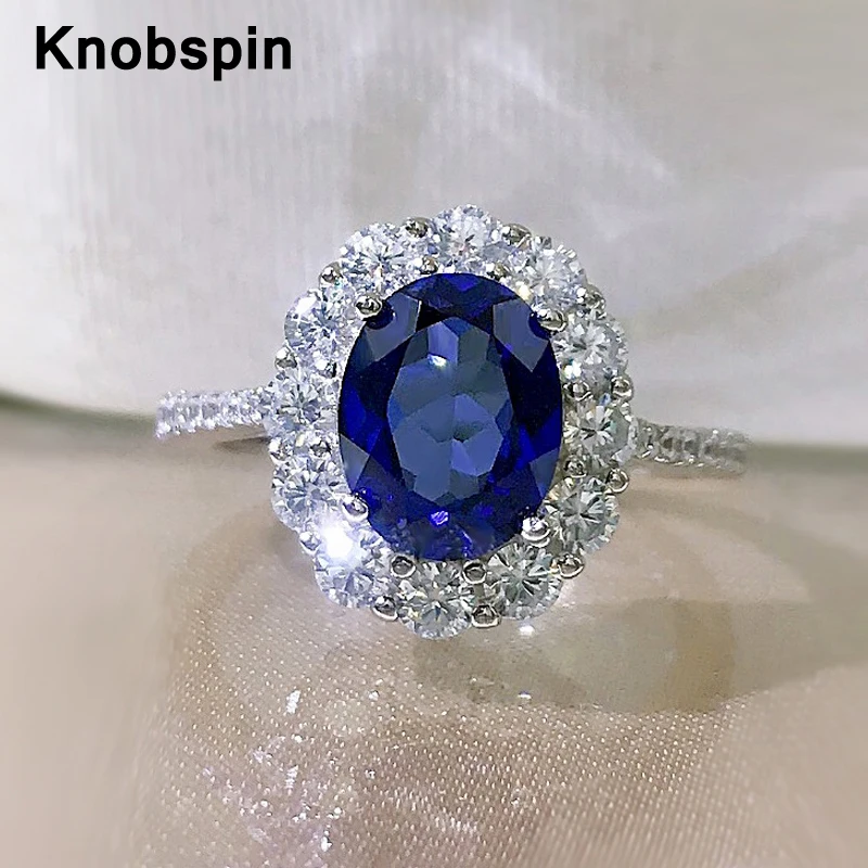 Knobspin Classic 100% 925 Sterling Silver Sapphire Sparkling High Carbon Diamond Wedding Rings For Women Fine Jewelry Wholesale