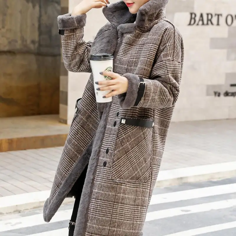 Autumn Winter Women Outerwear Thick Warm Jacket Imitation Lamb Velvet Parkas Plaid Slim Jackets Female | Женская одежда