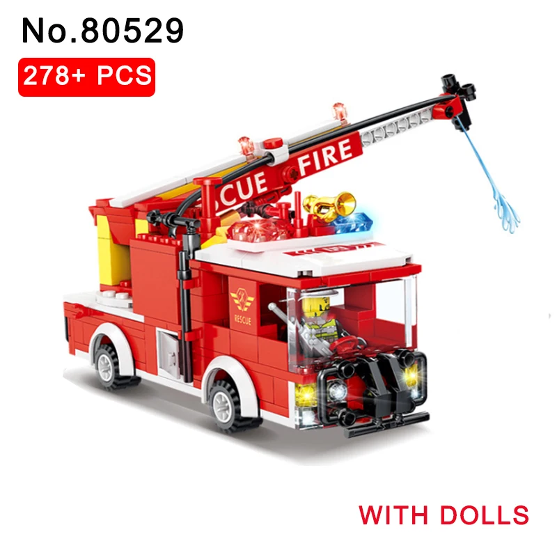 

City Fire Truck Building Blocks Water Spray Fighting Rescue Car Airplane Figures Toys Educational Bricks Children Boy Xmas Gifts