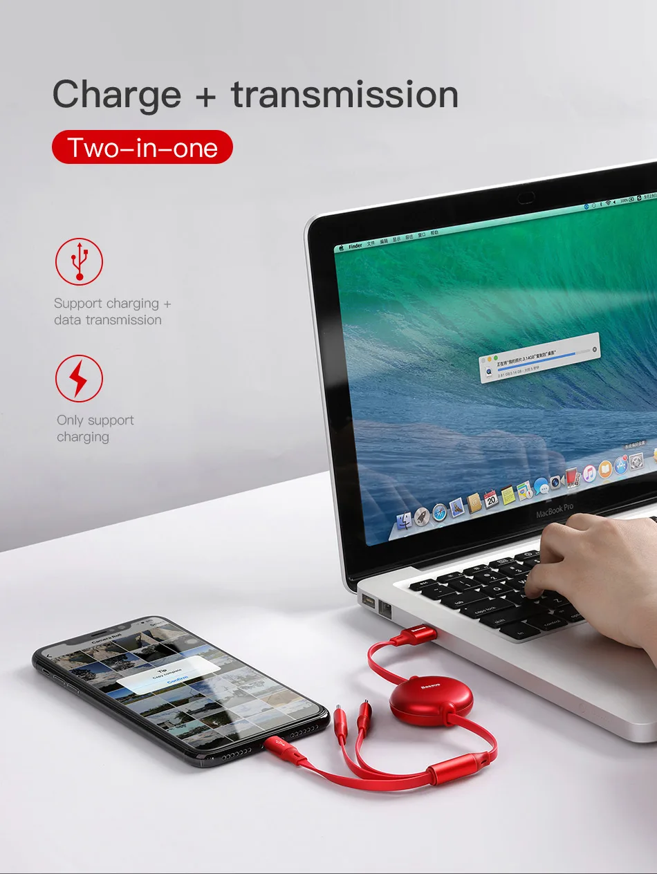 Baseus USB кабель 3 в 1 usb type C кабель для iPhone 11 XS XR USB кабель Регулируемый type C кабель для samsung S10 Micro USB кабель