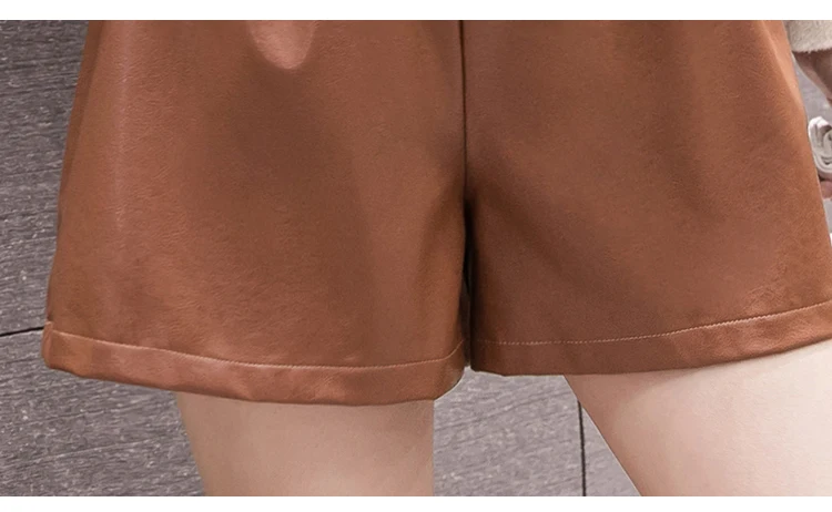 PU Leather Wide-legged Shorts With Slashes Women Empire PU Shorts Girls A-line Faux Leather Shorts Bottoms BH6191