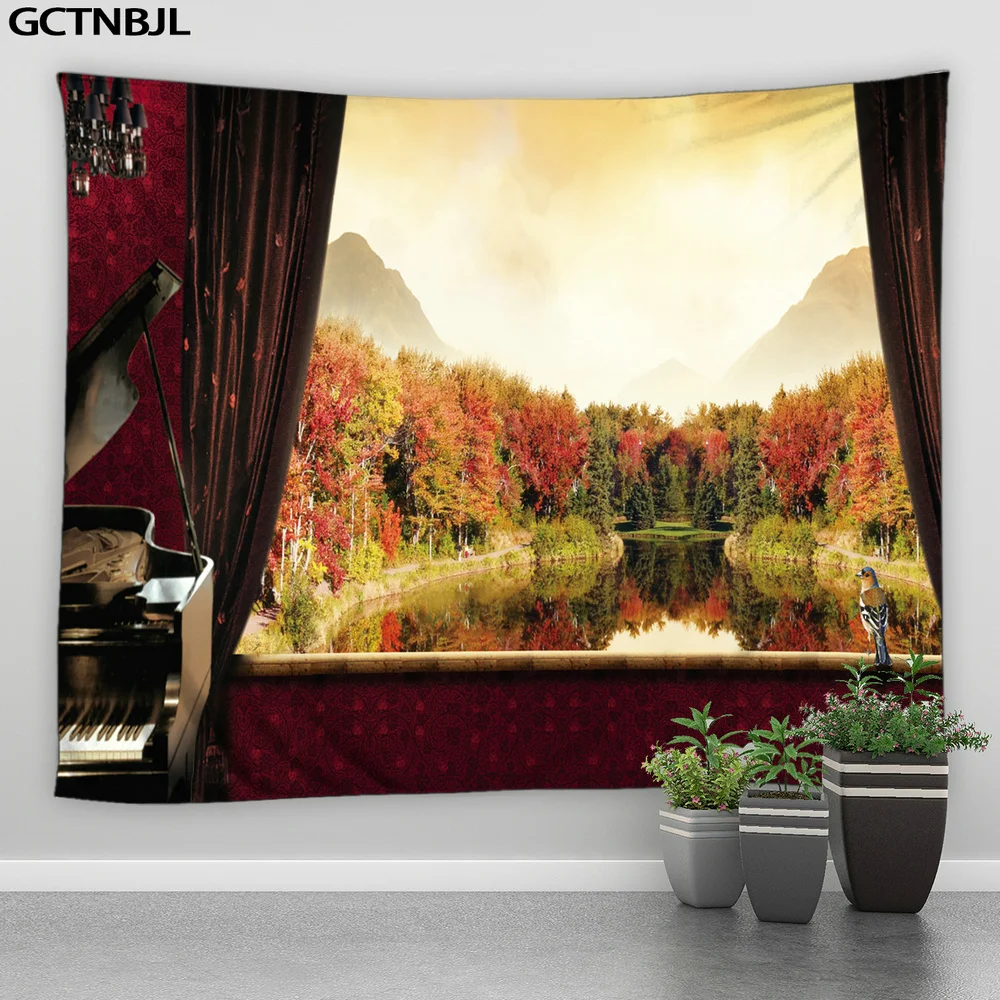 Гобелен с пейзажем Window озеро природный пейзаж Зимний лес Лондон Биг Бен