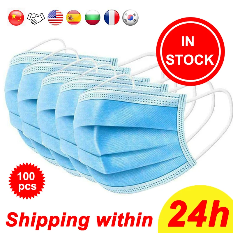 Face Mask Fast 24 Hours Delivery 3-layers Protection Mouth Masks Disposable Non Woven Anti-Dust Meltblown Cloth | Красота и здоровье