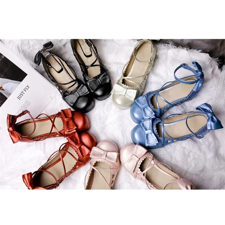 

Japanese Sweet Lolita Princess Shoes Cute Bow -knot Round Head 5Colors Kawaii Girls Waterproof Platform College Women Shoes