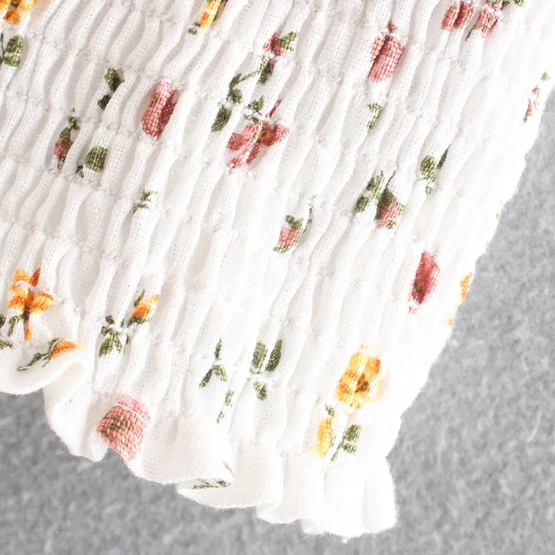 

Alldoke Floral Print Puff Sleeve Slim Blouse Women Spring Summer Square Collar Bow Ruffles Blusas Casual Sweet Tops Mujer Blusa