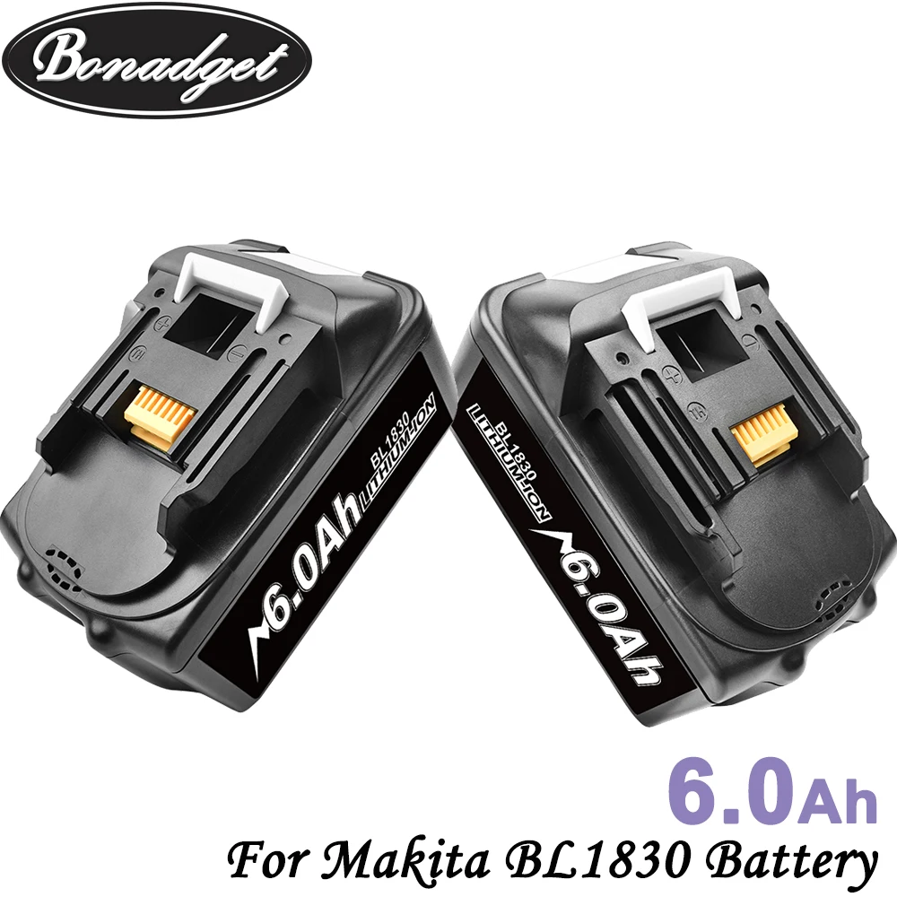 

Bonadget 2Piece Rechargeable 18V 6000Ah Li-ion Battery For Makita BL1830 BL1815 BL1860 BL1840 194205-3 Power Tools Battery