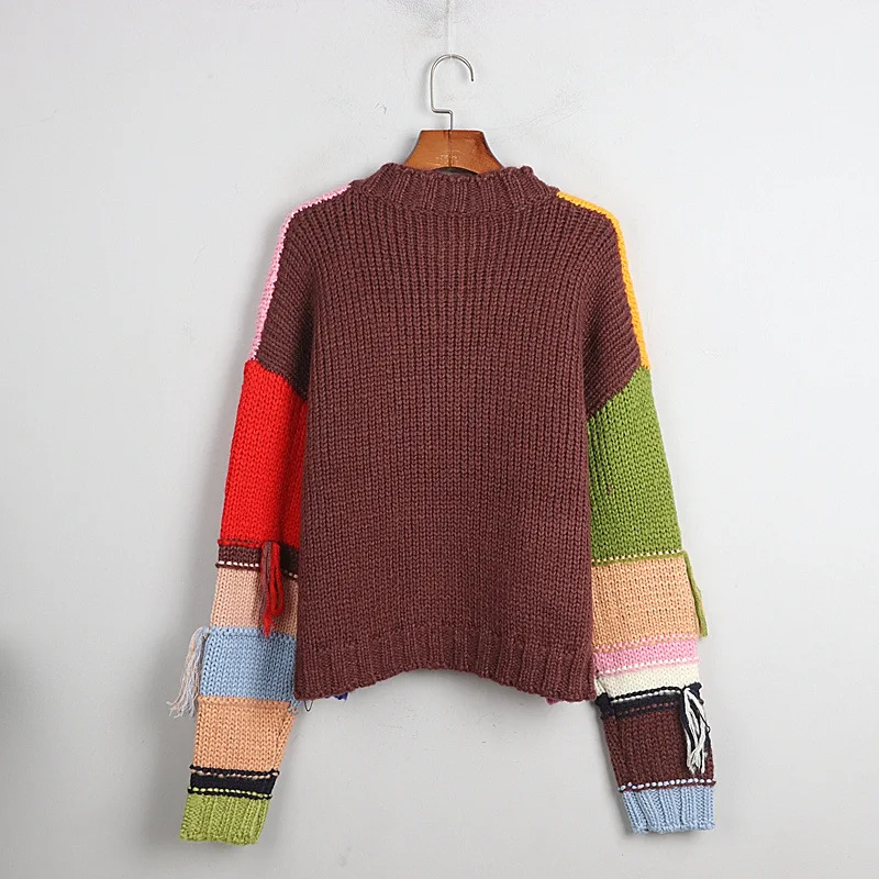 

Color Block Oversized Cardigan Rainbow Striped Cute Sweater Jacket 2020 Autumn Winter Retro Tassel Knitted Cardigans
