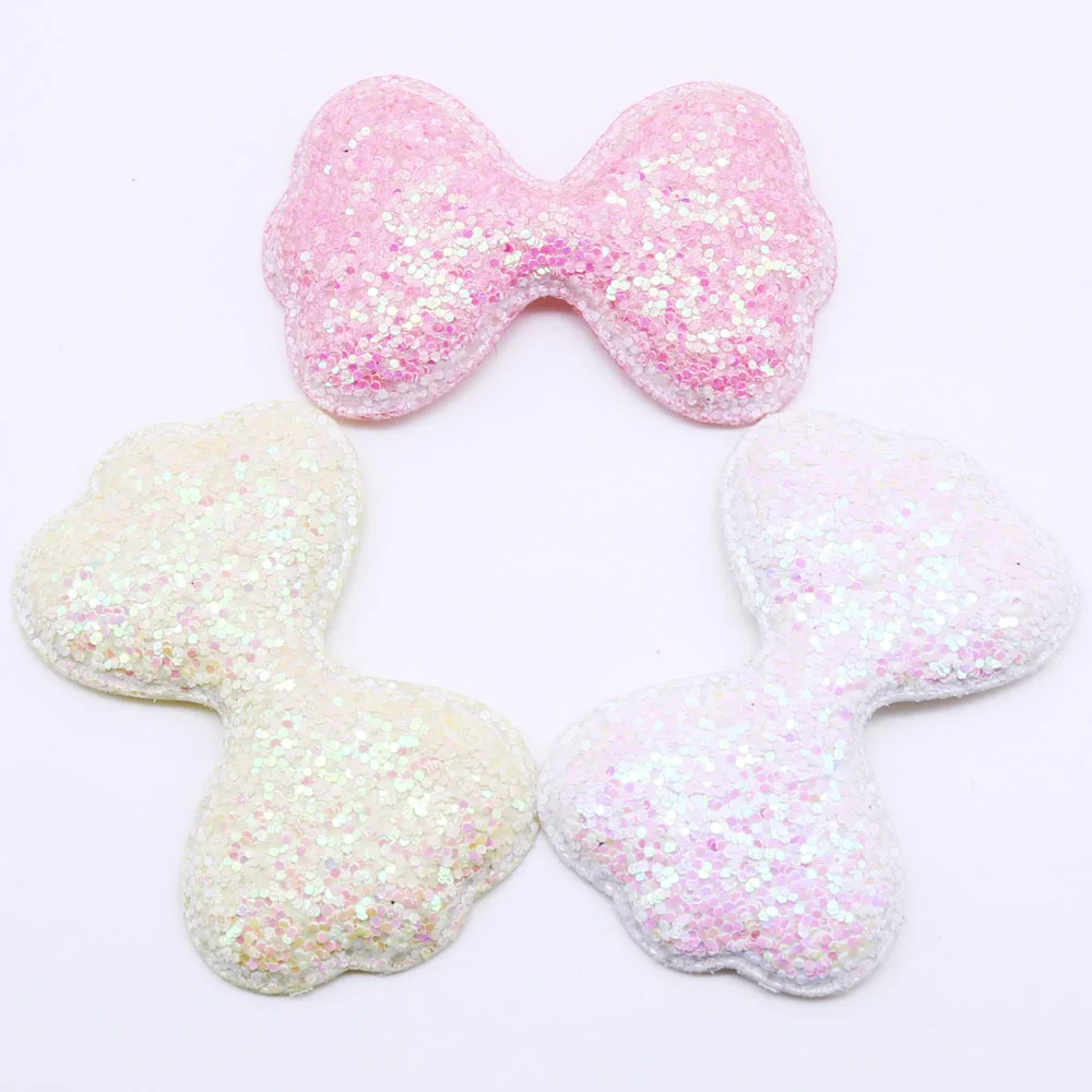 10pcs Patches On Clothes Glitter Padded Sequin Cloth Pretty Bowknot Knapsack Headwear Hair Clip Accessories Craft Supplies 084