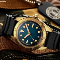 addiesdive full bronze diving watches men 200m waterproof nh35 automatic movement c3 luminous dial sapphire glass leather strap