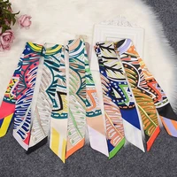 autumn and winter new fashion scarf print woman twilly silk scarf long small female head bag ribbons big brand new design tie