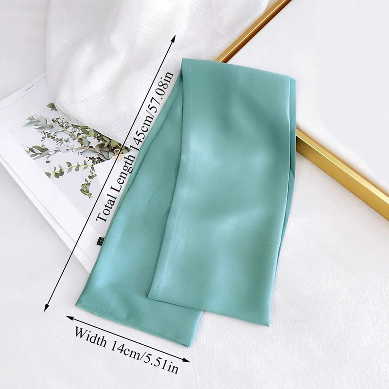 Длинный маленький платок женский узкий элегантный декоративный шелковый шарф