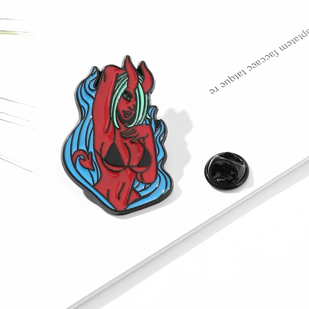 Эмалированная Заколка-значок с эмалью в виде девушки-демона и экчи